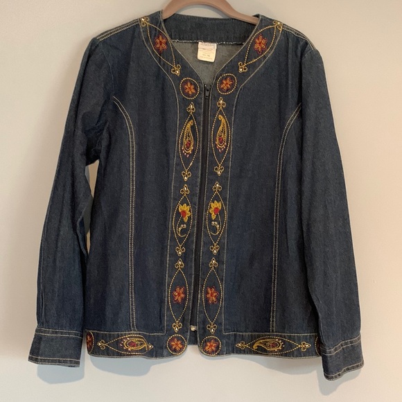 Vintage Adrian Delafield Denim Jacket Like New W/Embroidery Zip Ip Front - Picture 1 of 8